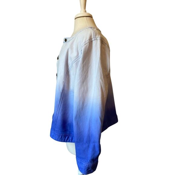 Jessica London Women's Plus 22W Coastal Boho Collarless Ombre Blue Denim Jacket - Picture 2 of 7